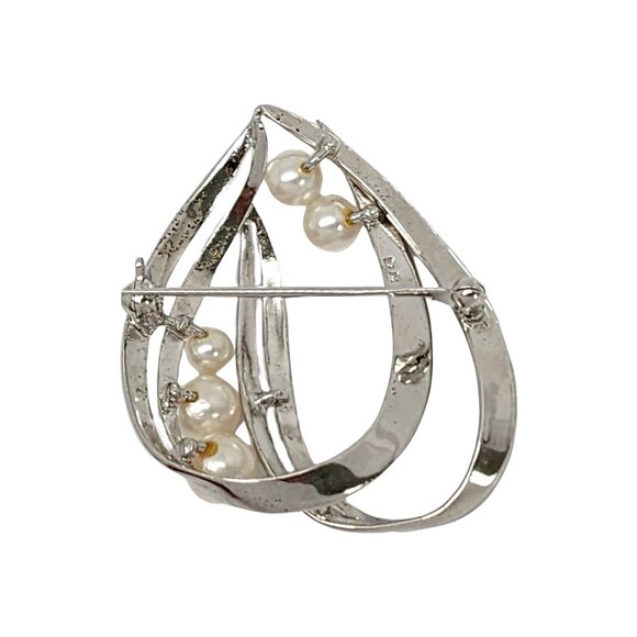 Mikimoto Sterling Silver Pearl Double Loop Pin/Brooch #14648 - Picture 2 of 9